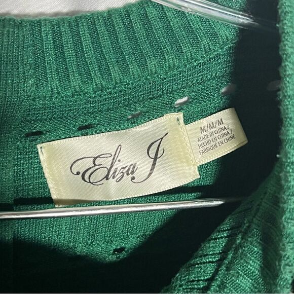 Vintage Eliza J Knit Colorblock Green Grey Long Sleeve Dress M - Picture 7 of 10